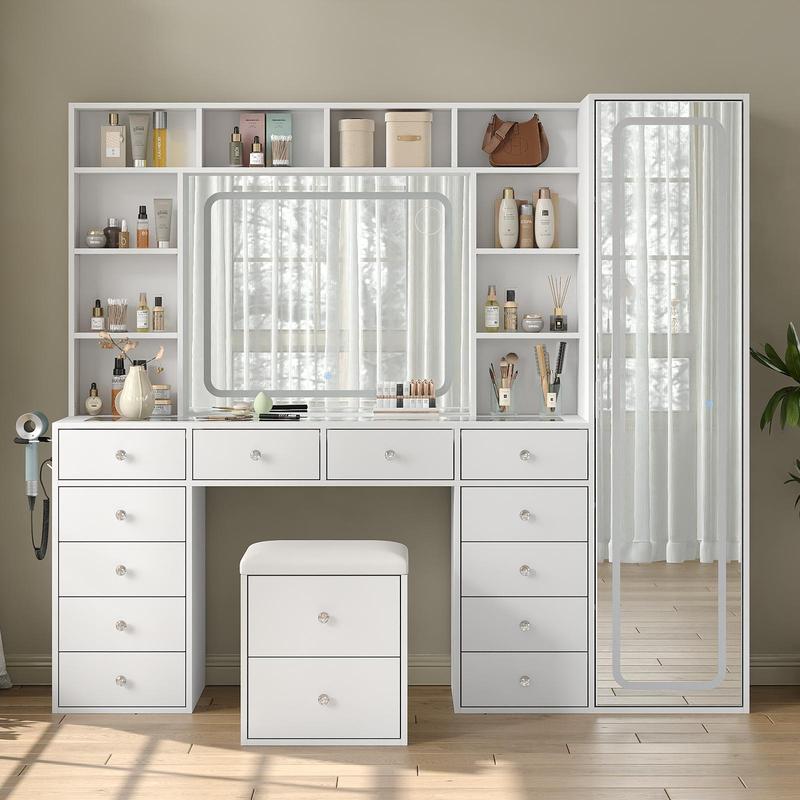 Vanity Desk with LED Mirror & Storage Cabinet