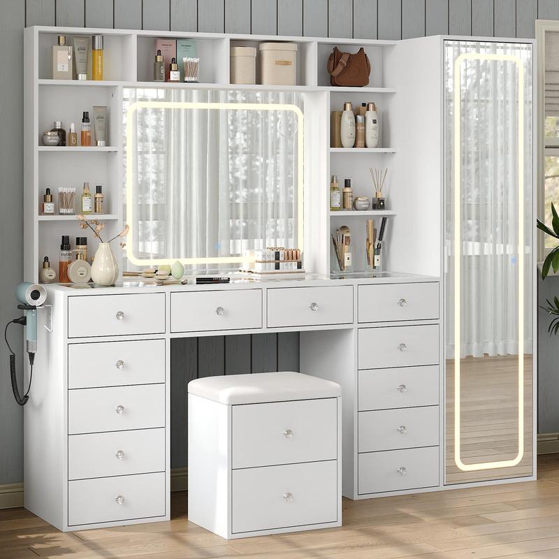 Vanity Desk with LED Mirror & Storage Cabinet