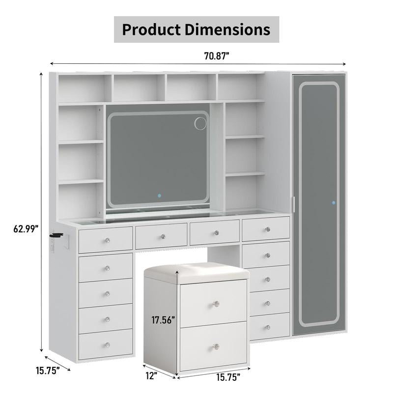 Vanity Desk with LED Mirror & Storage Cabinet