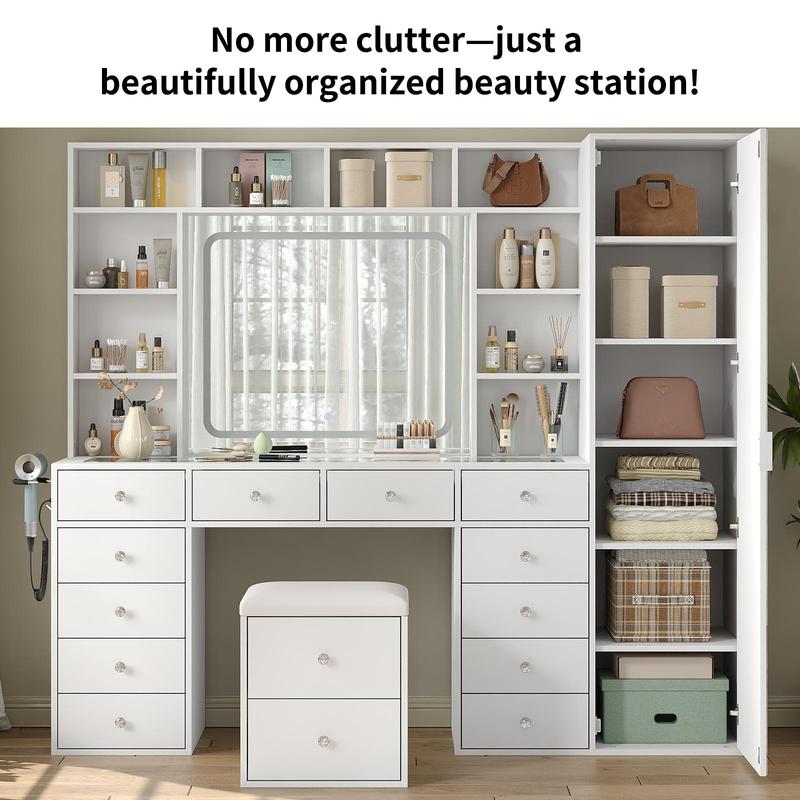 Vanity Desk with LED Mirror & Storage Cabinet