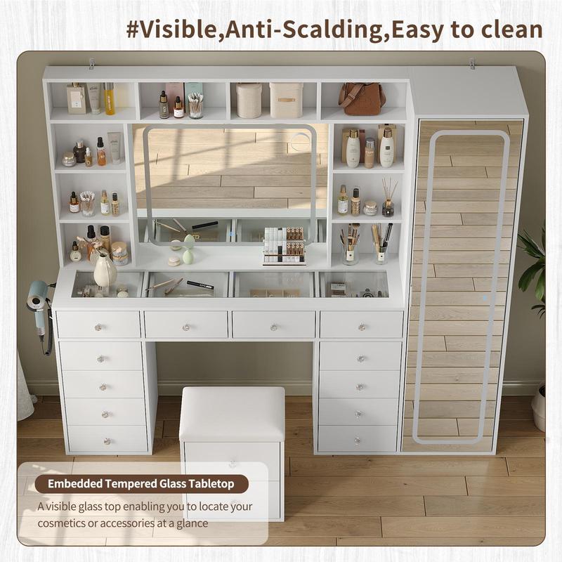 Vanity Desk with LED Mirror & Storage Cabinet