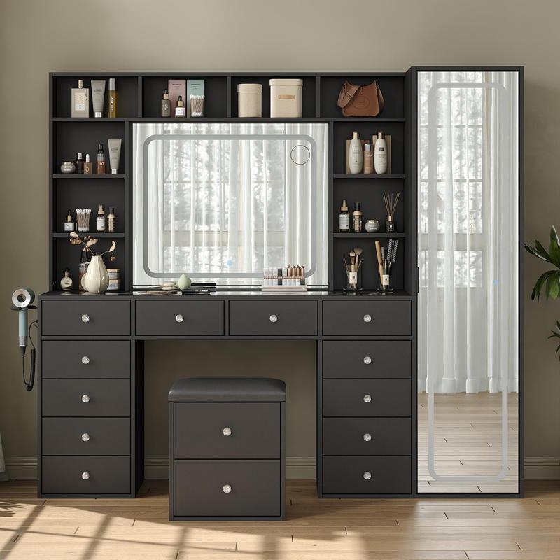 Vanity Desk with LED Mirror & Storage Cabinet