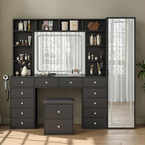 Vanity Desk with LED Mirror & Storage Cabinet